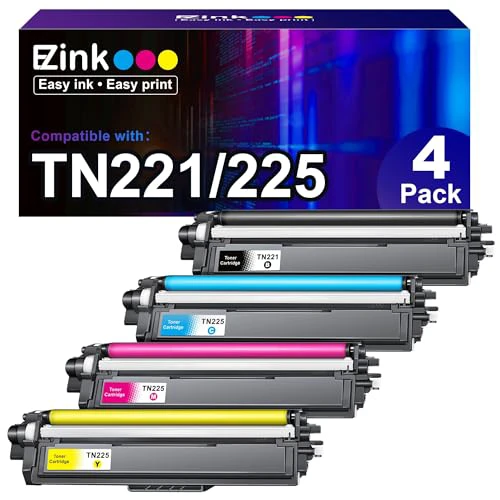 E-Z Ink Compatible Toner Cartridge Replacement for Brother TN221 TN225 Toner to Use with MFC-9130CW HL-3170CDW HL-3180CDW MFC-9340CDW MFC-9330CDW (1 Black 1 Cyan 1 Magenta 1 Yellow,4 Pack)