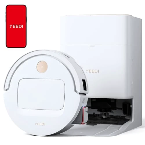 Yeedi M14 Plus Robot Vacuum and Mop with All-in-One Station, 18000Pa, OZMO Roller Instant Self-Washing Mopping, 167℉ Hot Water Mop Washing & Self-Drying, ZeroTangle 3.0, Self-Emptying, White