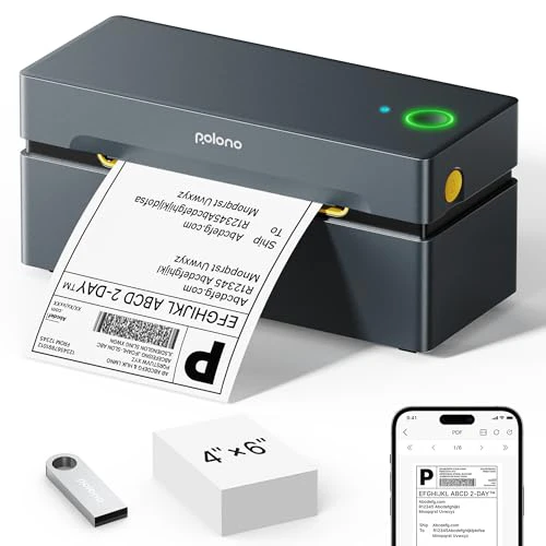 POLONO Bluetooth Thermal Shipping Label Printer, Wireless 4x6 Shipping Label Printer for Small Business, Support iOS, Android, Windows and Mac, Compatible with Amazon, Ebay, Shopify, Etsy, U