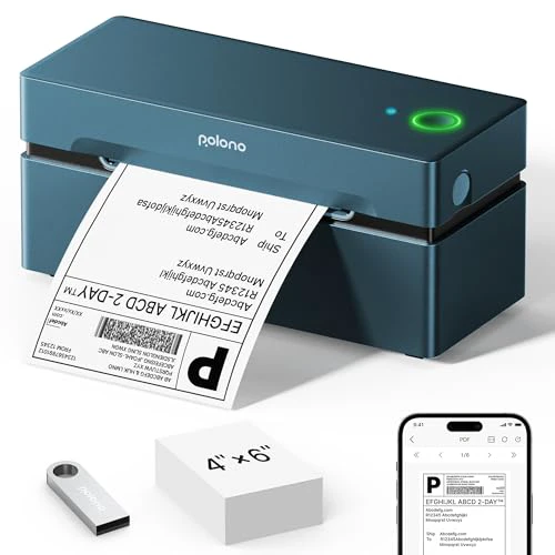 POLONO Bluetooth Thermal Shipping Label Printer, Wireless 4x6 Shipping Label Printer for Small Business, Support iOS, Android, Windows and Mac, Compatible with Amazon, Ebay, Shopify, Etsy, U