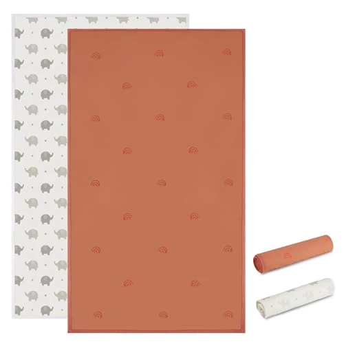 Vegan Leather Baby Changing Mat - Wipeable Portable Changing Pad 2 Pack, Foldable Travel Changing Mat for Baby, Newborns Toddlers Shower Gifts (Rainbow&Elephant,15.75"*28") Rainbow&Elephant-