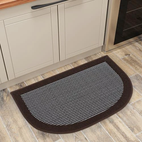 PADOOR Kitchen Mats for Floor, Kitchen Rugs Non Slip Washable, Half Circle Kitchen Floor Mat Sink Rug Rubber Backed Super Absorbent, 20”x32” Dark Brown 1'8" x 2'8" (Semicircular) Dark Brown
